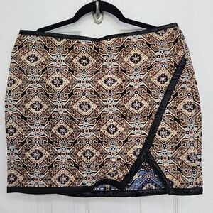 Express Brown and Black Asymmetrical Wrap Mini Skirt
